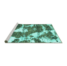 Sideview of Machine Washable Abstract Turquoise Modern Area Rugs, wshabs1137turq