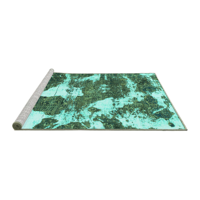 Sideview of Machine Washable Abstract Turquoise Modern Area Rugs, wshabs1137turq