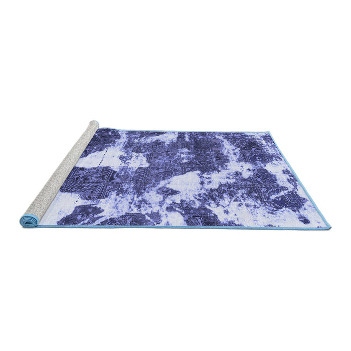 Sideview of Machine Washable Abstract Blue Modern Rug, wshabs1137blu