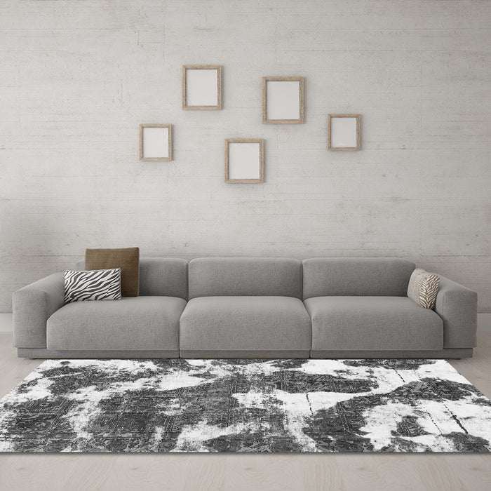 Machine Washable Abstract Gray Modern Rug in a Living Room,, wshabs1137gry
