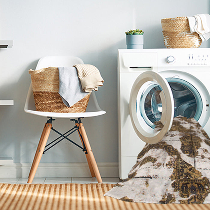 Machine Washable Abstract Red Brown Rug in a Washing Machine, wshabs1137