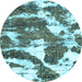 Round Machine Washable Abstract Light Blue Modern Rug, wshabs1137lblu