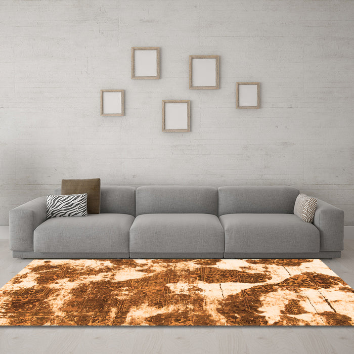 Machine Washable Abstract Orange Modern Area Rugs in a Living Room, wshabs1137org