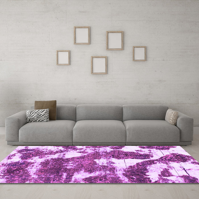 Machine Washable Abstract Purple Modern Area Rugs in a Living Room, wshabs1137pur