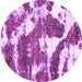 Round Machine Washable Abstract Purple Modern Area Rugs, wshabs1137pur