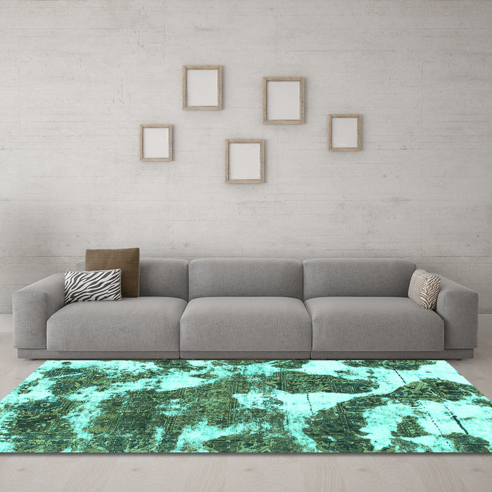 Machine Washable Abstract Turquoise Modern Area Rugs in a Living Room,, wshabs1137turq
