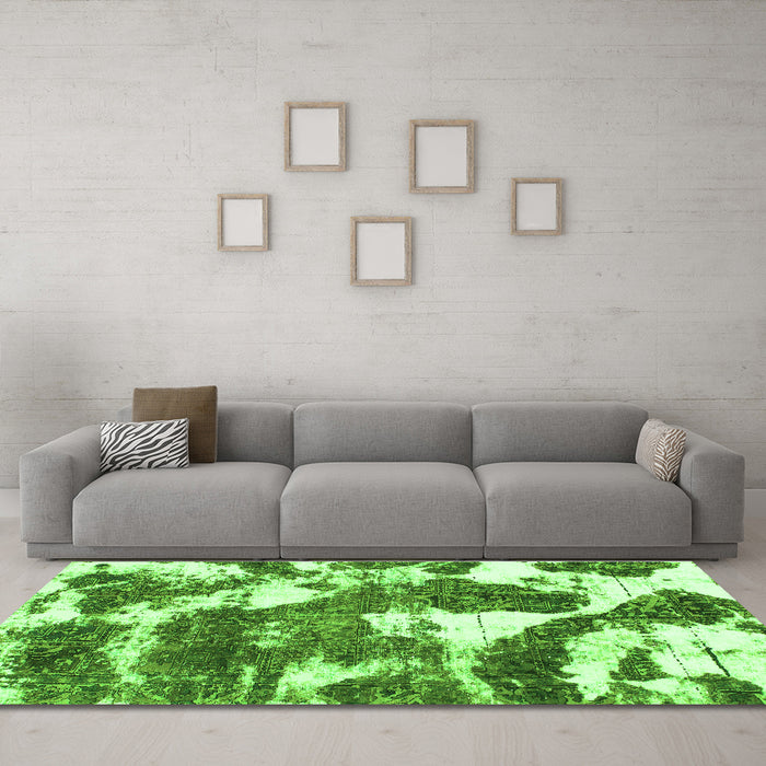 Machine Washable Abstract Green Modern Area Rugs in a Living Room,, wshabs1137grn