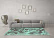 Machine Washable Abstract Turquoise Modern Area Rugs in a Living Room,, wshabs1138turq