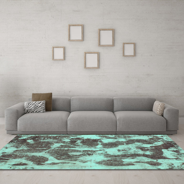 Machine Washable Abstract Turquoise Modern Area Rugs in a Living Room,, wshabs1138turq