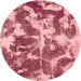 Round Machine Washable Abstract Pink Rug, wshabs1138