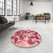 Round Machine Washable Abstract Pink Rug in a Office, wshabs1138