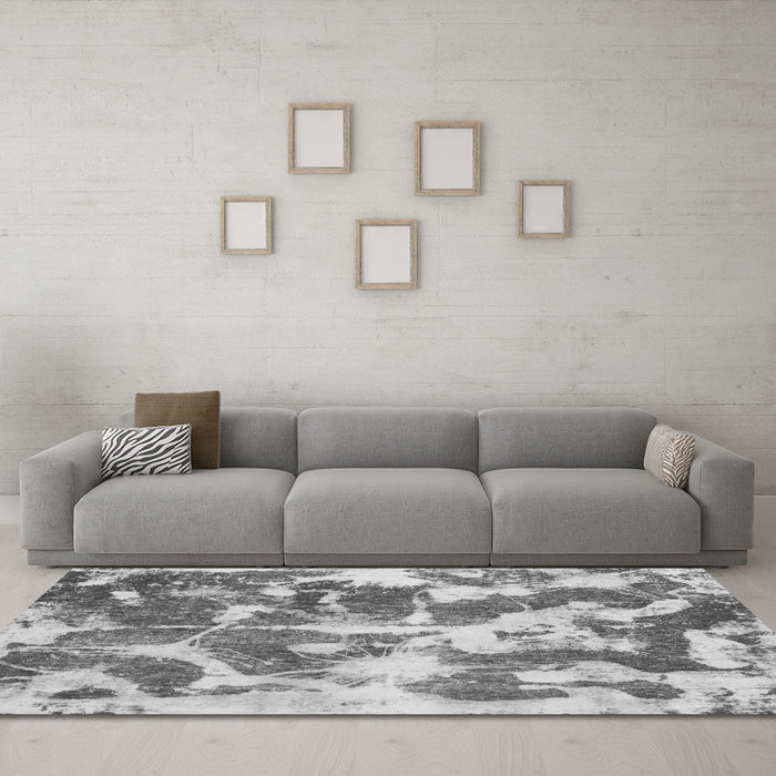 Machine Washable Abstract Gray Modern Rug in a Living Room,, wshabs1138gry