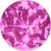 Round Machine Washable Abstract Pink Modern Rug, wshabs1138pnk