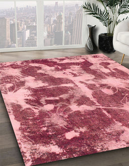 Machine Washable Abstract Pink Rug in a Family Room, wshabs1138
