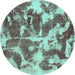 Round Machine Washable Abstract Turquoise Modern Area Rugs, wshabs1138turq