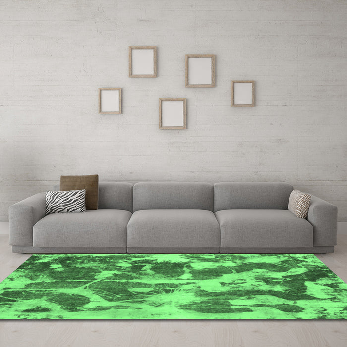 Machine Washable Abstract Emerald Green Modern Area Rugs in a Living Room,, wshabs1138emgrn