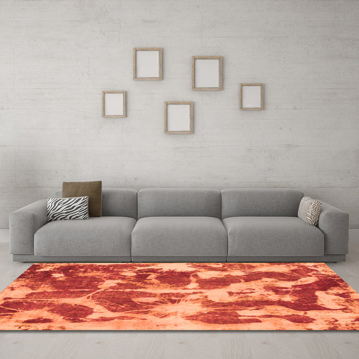 Machine Washable Abstract Orange Modern Area Rugs in a Living Room, wshabs1138org