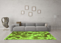 Machine Washable Abstract Green Modern Rug, wshabs1138grn