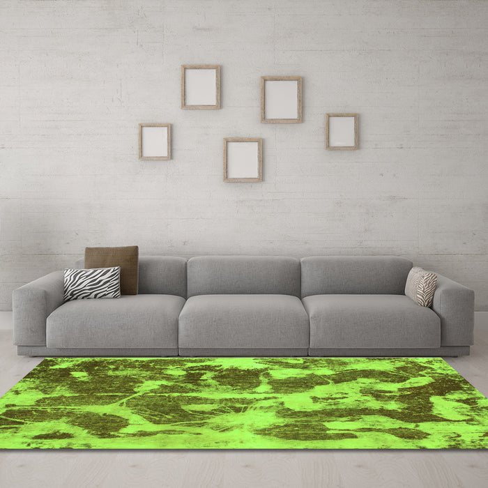 Machine Washable Abstract Green Modern Area Rugs in a Living Room,, wshabs1138grn