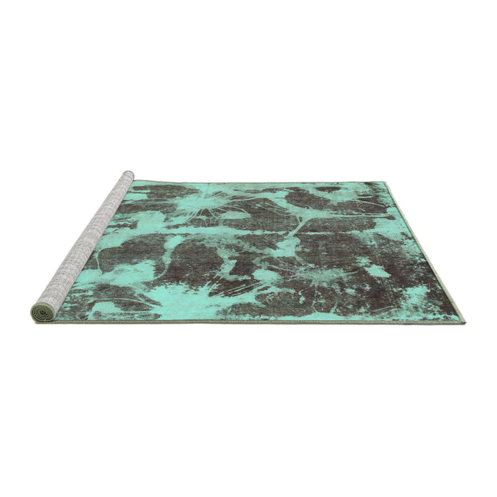 Sideview of Machine Washable Abstract Turquoise Modern Area Rugs, wshabs1138turq