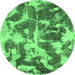 Round Machine Washable Abstract Emerald Green Modern Area Rugs, wshabs1138emgrn