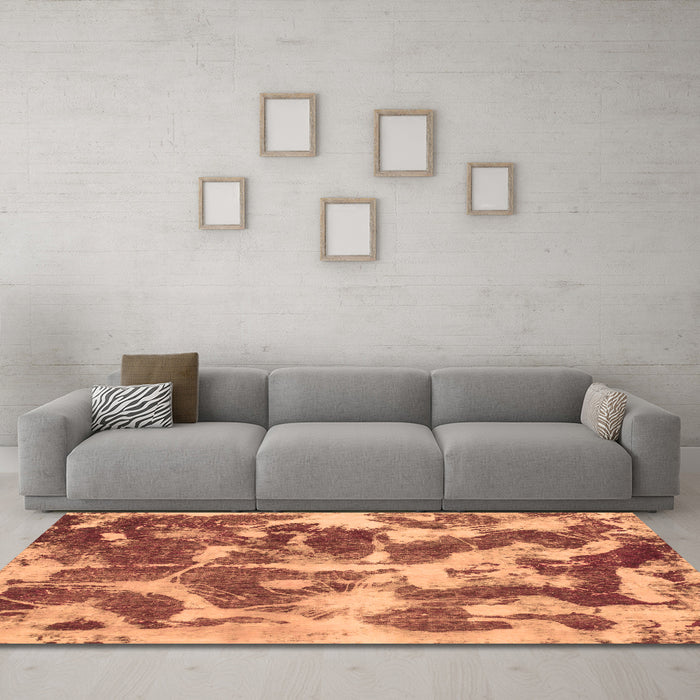 Machine Washable Abstract Brown Modern Rug in a Living Room,, wshabs1138brn