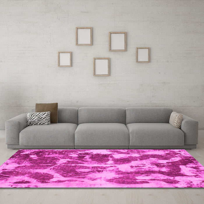 Machine Washable Abstract Pink Modern Rug in a Living Room, wshabs1138pnk