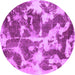 Round Machine Washable Abstract Purple Modern Area Rugs, wshabs1138pur