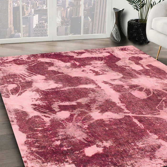 Round Abstract Pink Modern Rug in a Office, abs1138