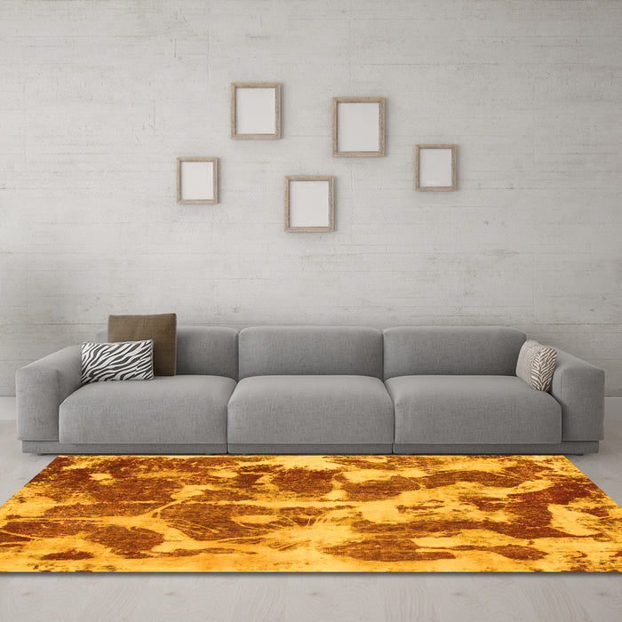 Machine Washable Abstract Yellow Modern Rug in a Living Room, wshabs1138yw