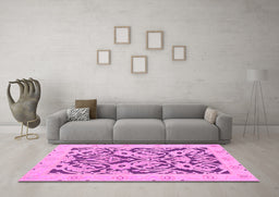 Machine Washable Abstract Pink Modern Rug in a Living Room, wshabs1139pnk