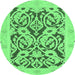 Round Machine Washable Abstract Emerald Green Modern Area Rugs, wshabs1139emgrn