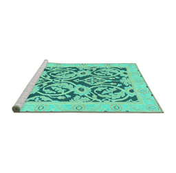 Sideview of Machine Washable Abstract Turquoise Modern Area Rugs, wshabs1139turq