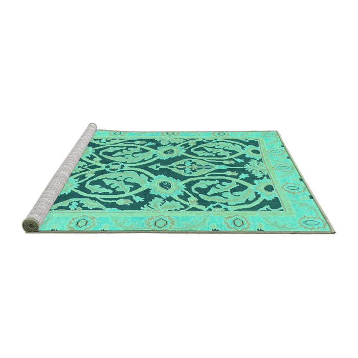 Sideview of Machine Washable Abstract Turquoise Modern Area Rugs, wshabs1139turq
