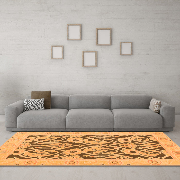 Machine Washable Abstract Orange Modern Area Rugs in a Living Room, wshabs1139org