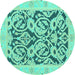 Round Machine Washable Abstract Turquoise Modern Area Rugs, wshabs1139turq