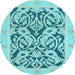 Round Machine Washable Abstract Light Blue Modern Rug, wshabs1139lblu