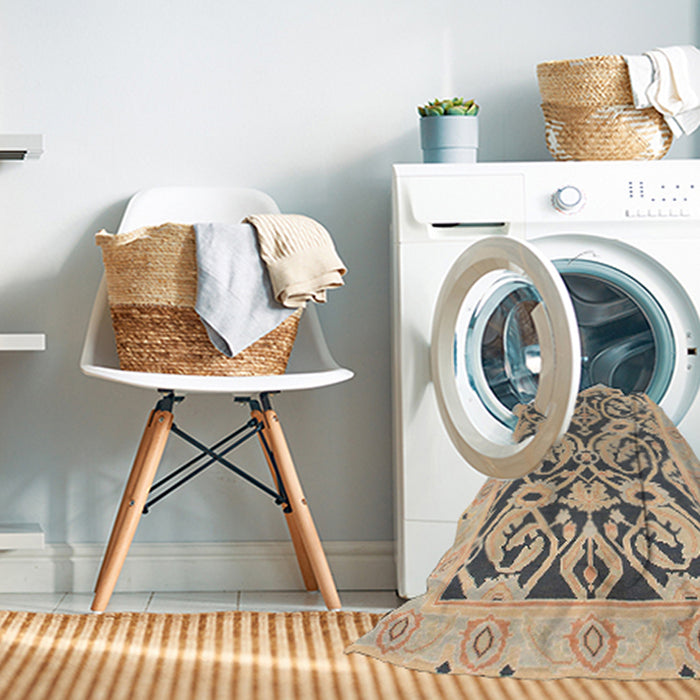 Machine Washable Abstract Dark Almond Brown Rug in a Washing Machine, wshabs1139