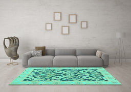 Machine Washable Abstract Turquoise Modern Area Rugs in a Living Room,, wshabs1139turq