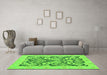 Machine Washable Abstract Green Modern Area Rugs in a Living Room,, wshabs1139grn