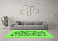 Machine Washable Abstract Green Modern Rug, wshabs1139grn