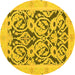 Round Machine Washable Abstract Yellow Modern Rug, wshabs1139yw