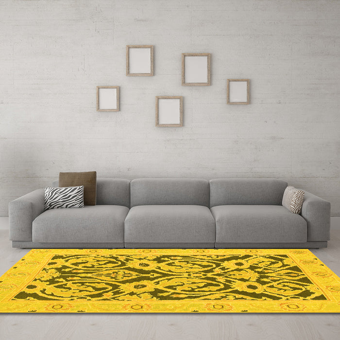 Machine Washable Abstract Yellow Modern Rug in a Living Room, wshabs1139yw