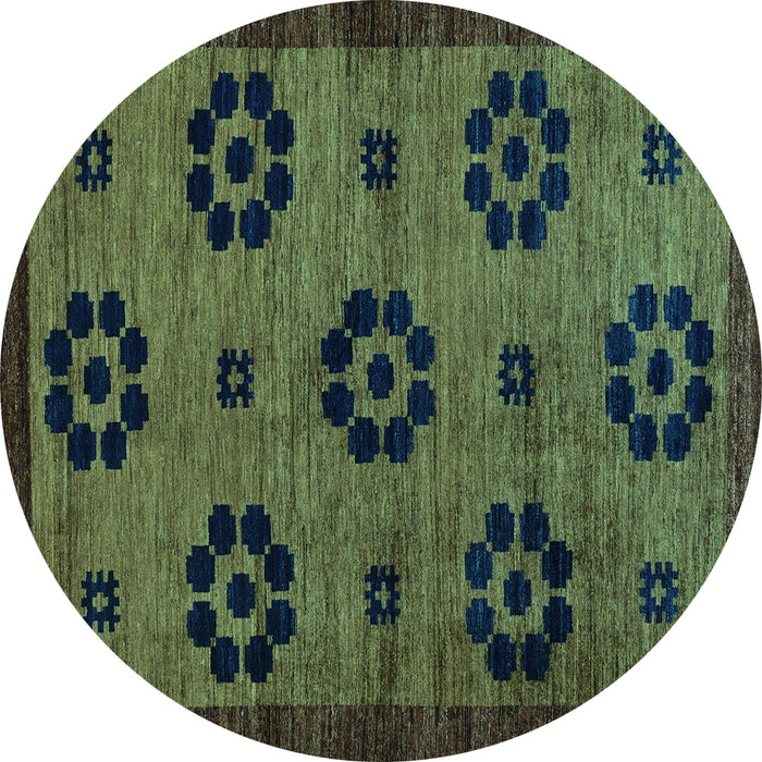 Round Machine Washable Abstract Turquoise Modern Area Rugs, wshabs113turq