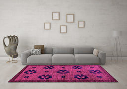 Machine Washable Abstract Pink Modern Rug in a Living Room, wshabs113pnk