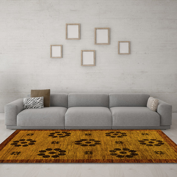 Machine Washable Abstract Yellow Modern Rug in a Living Room, wshabs113yw