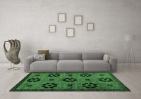 Machine Washable Abstract Emerald Green Modern Rug, wshabs113emgrn