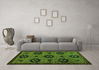 Machine Washable Abstract Green Modern Rug, wshabs113grn