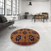 Round Machine Washable Abstract Vermilion Red Rug in a Office, wshabs113
