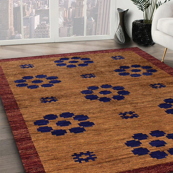 Machine Washable Abstract Vermilion Red Rug in a Family Room, wshabs113